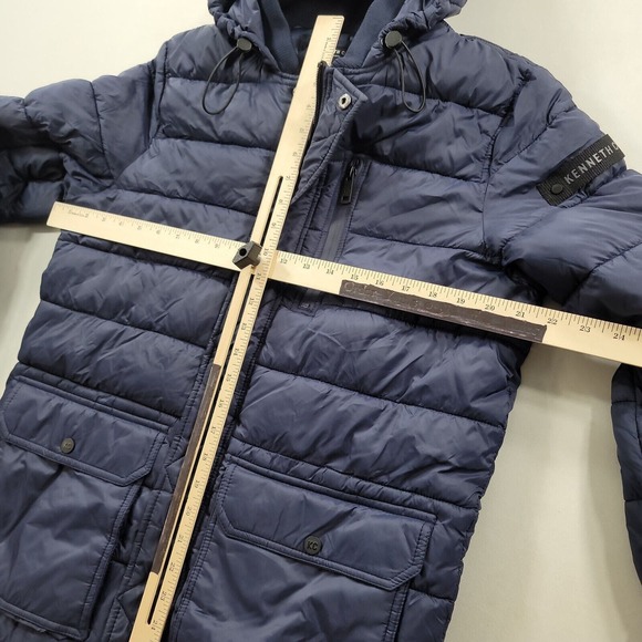 Kenneth Cole Hooded Puffer Jacket Men Small Navy Bellow Pocket New York - Picture 9 of 9